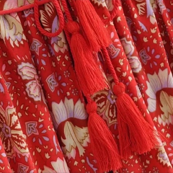 Boho Royal Poinciana Vintage Accent Tiger Bohemian Shift Dress In Cherry Mini - Picture 7 of 8